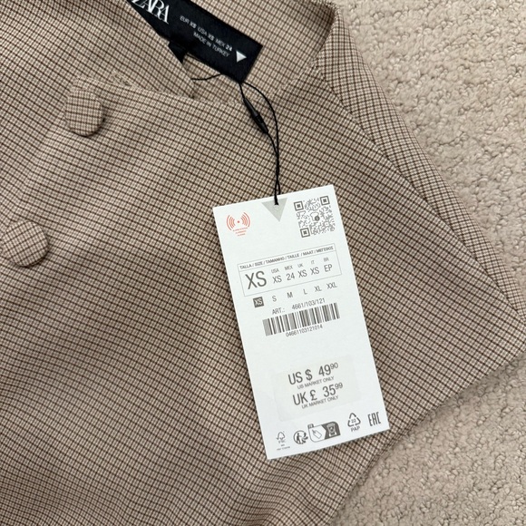 NWT Zara Buttoned Plaid Top - Picture 3 of 3